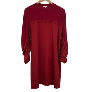 Clu Mini Dress Womens Size XS Red Ruched Half Sleeves Crewneck Relaxed Fit‎